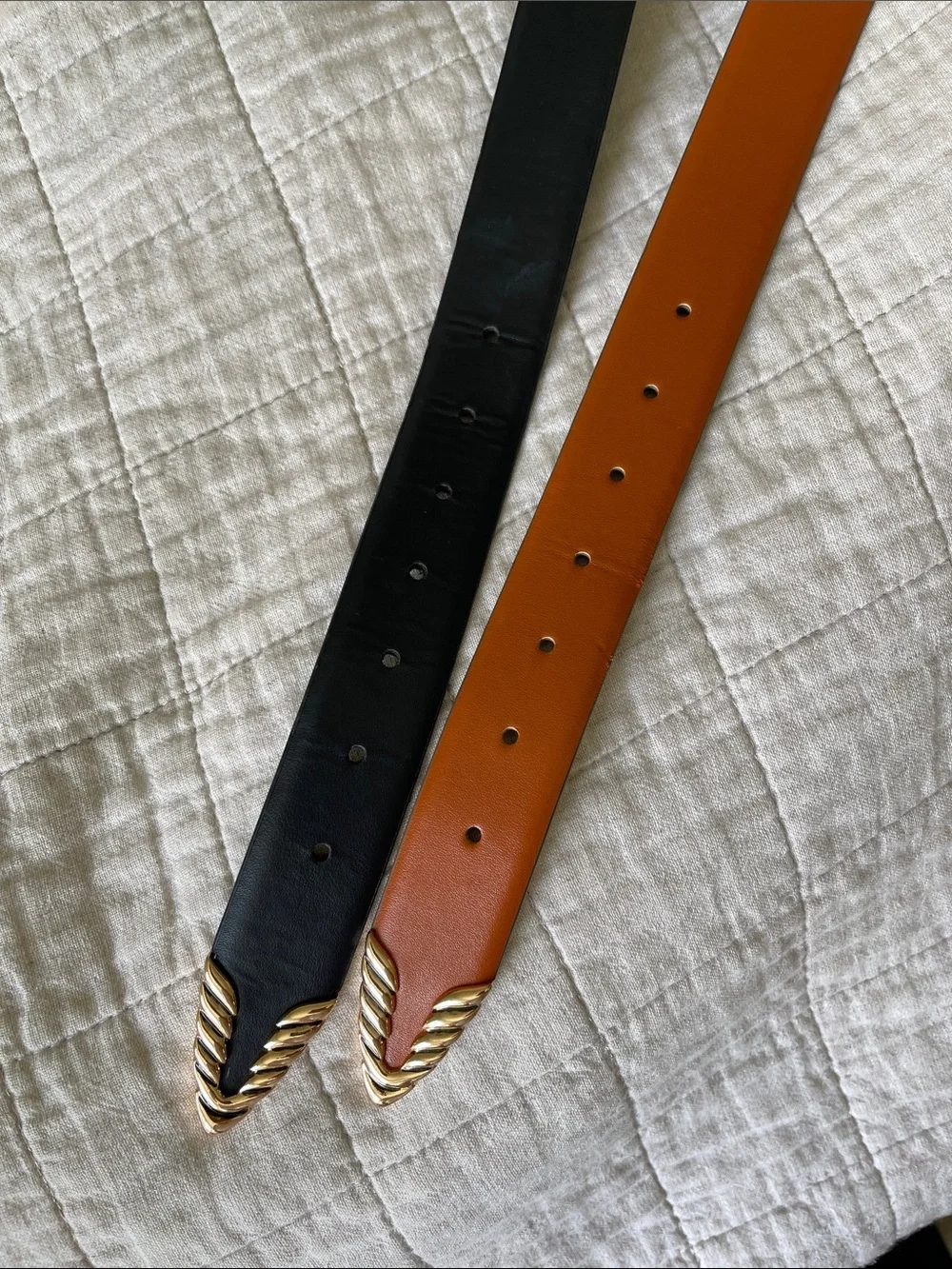 | Revolve | Leather Belt with Gold Rope Buckle - Black and Cognac